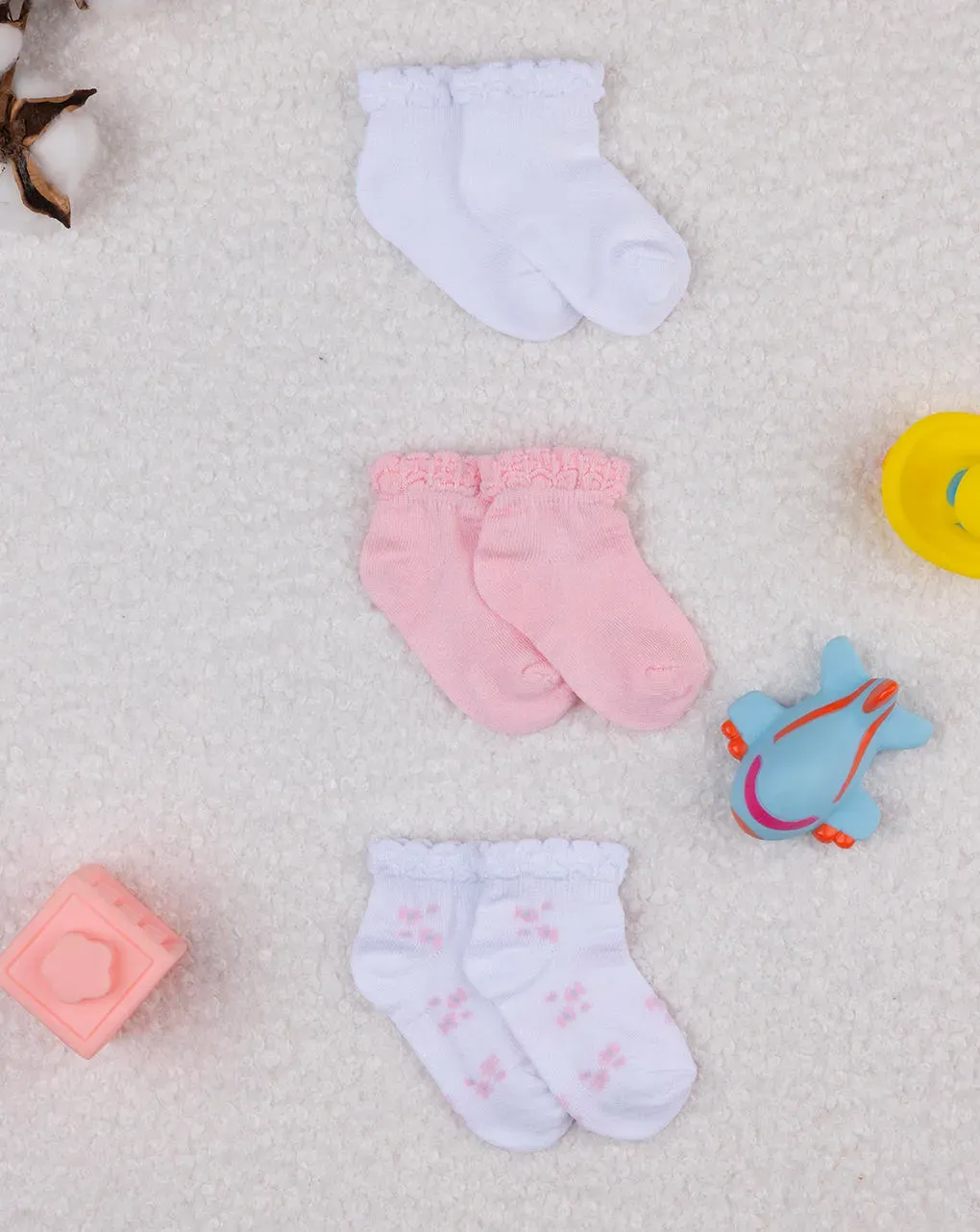 βρεφικές κάλτσες πακέτο x3 με λουλούδια για κορίτσι - Prénatal