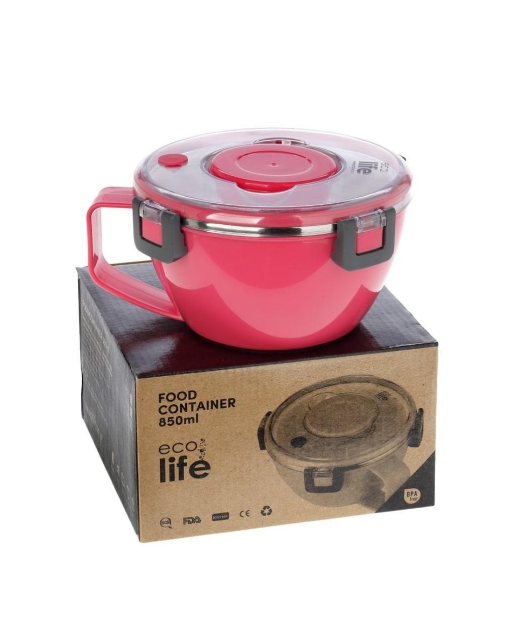 Ecolife φαγητοδοχείο thermos με χώρισμα 850ml pink 33-bo-9071 - Ecolife
