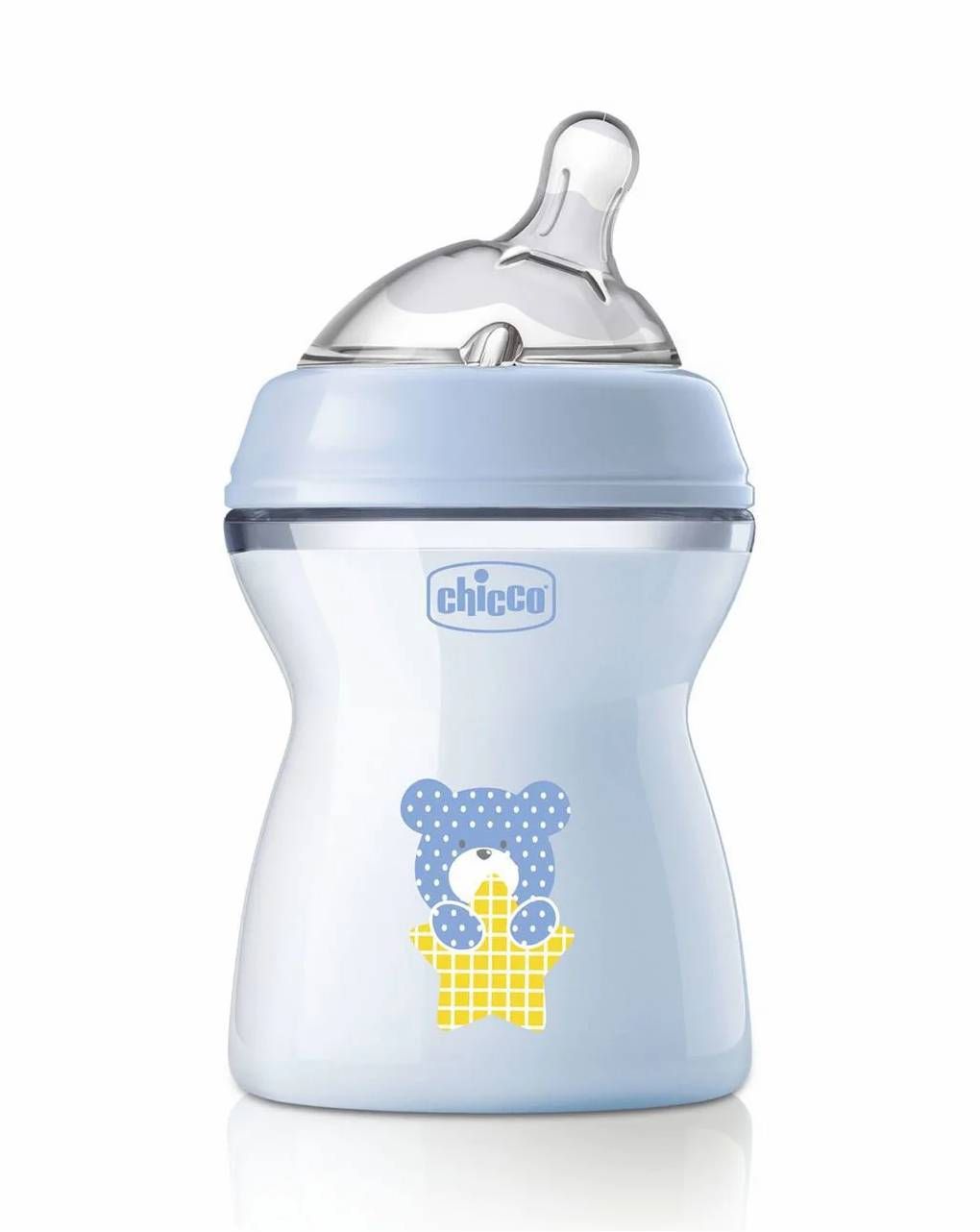 Chicco πλαστικό μπιμπερό natural feeling 250ml με θήλη σιλικόνης μέτριας ροής 2m+ σιέλ a60-80825-21
