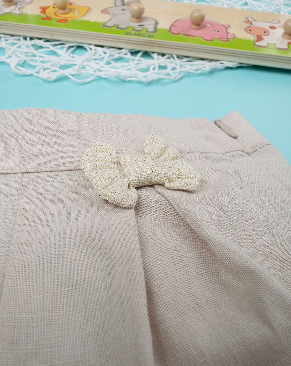 σορτσάκι λινό μπεζ με φιογκάκια για κορίτσι - Prénatal