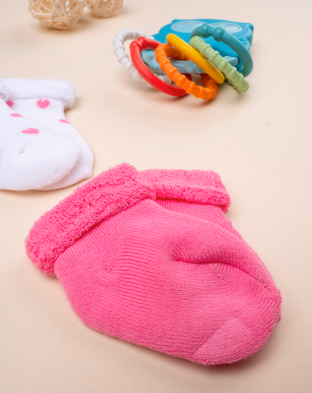 βρεφικές κάλτσες πετσετέ με καρδούλες πακέτο χ2 για κορίτσι - Prénatal