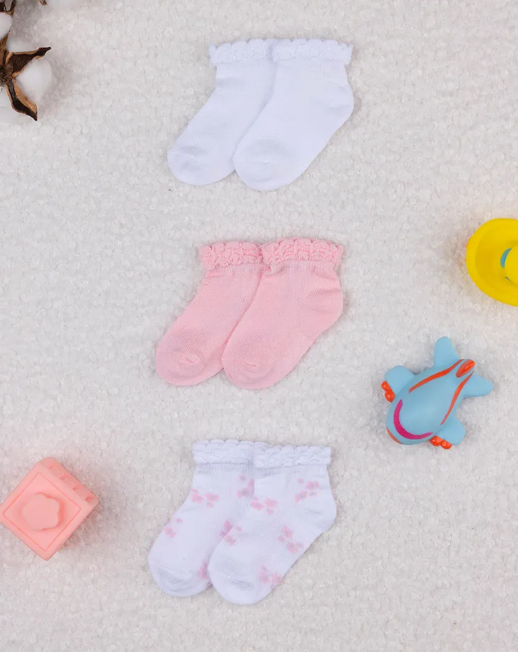 βρεφικές κάλτσες πακέτο x3 με λουλούδια για κορίτσι - Prénatal