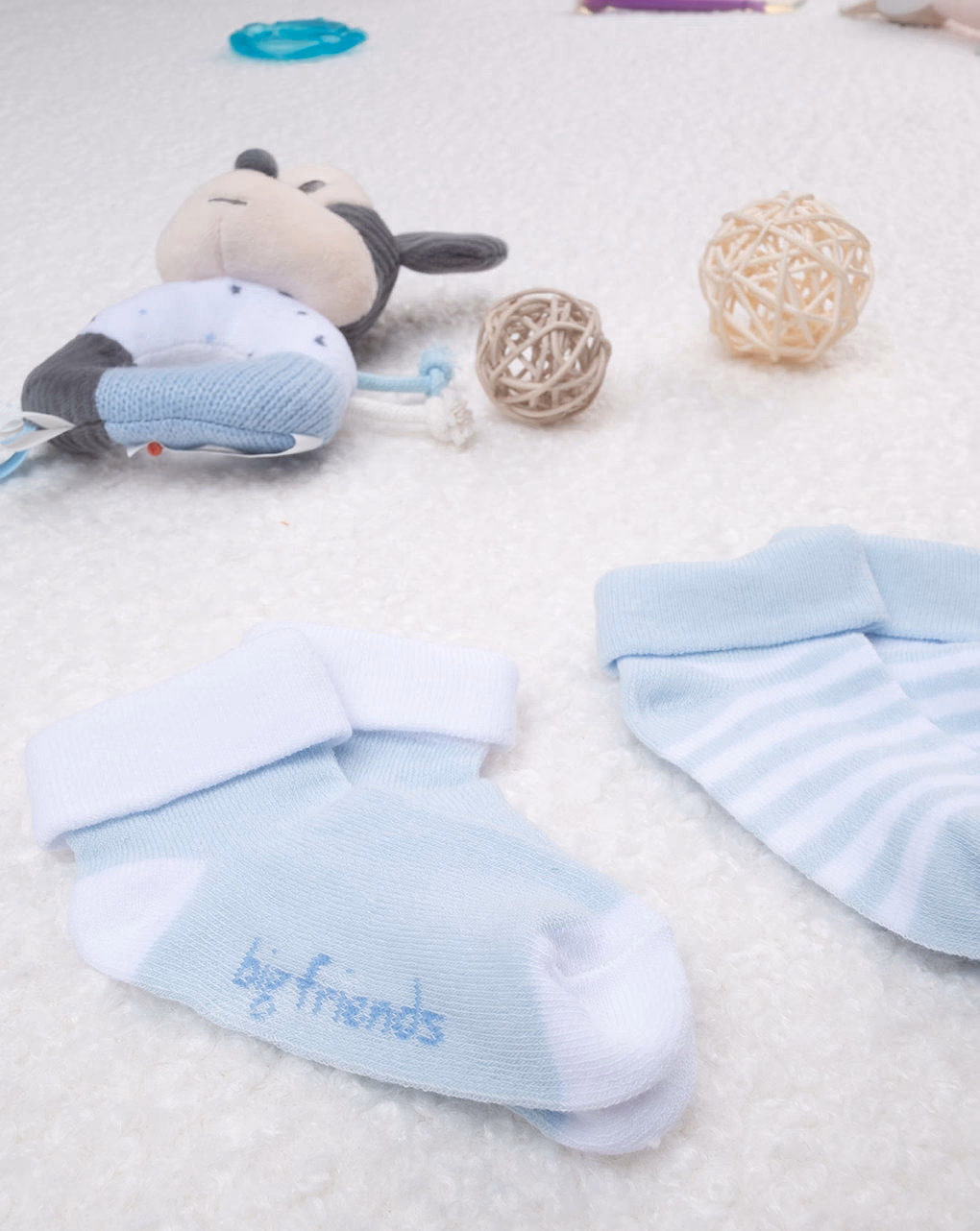βρεφικά καλτσάκια πακέτο γαλάζια ριγέ big firends x2 για αγόρι - Prénatal