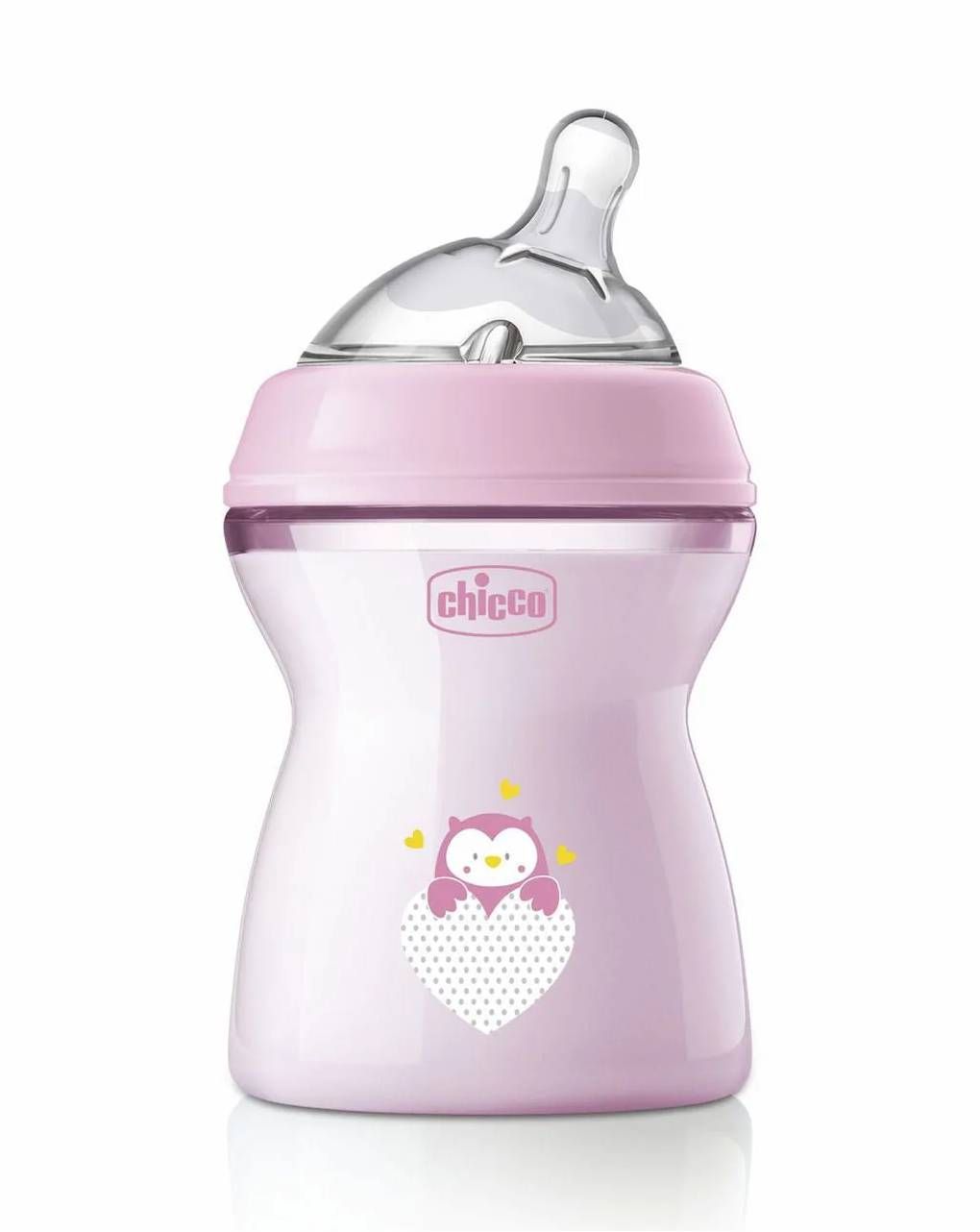 Chicco πλαστικό μπιμπερό natural feeling 250ml με θήλη σιλικόνης μέτριας ροής 2m+ ροζ a60-80825-11