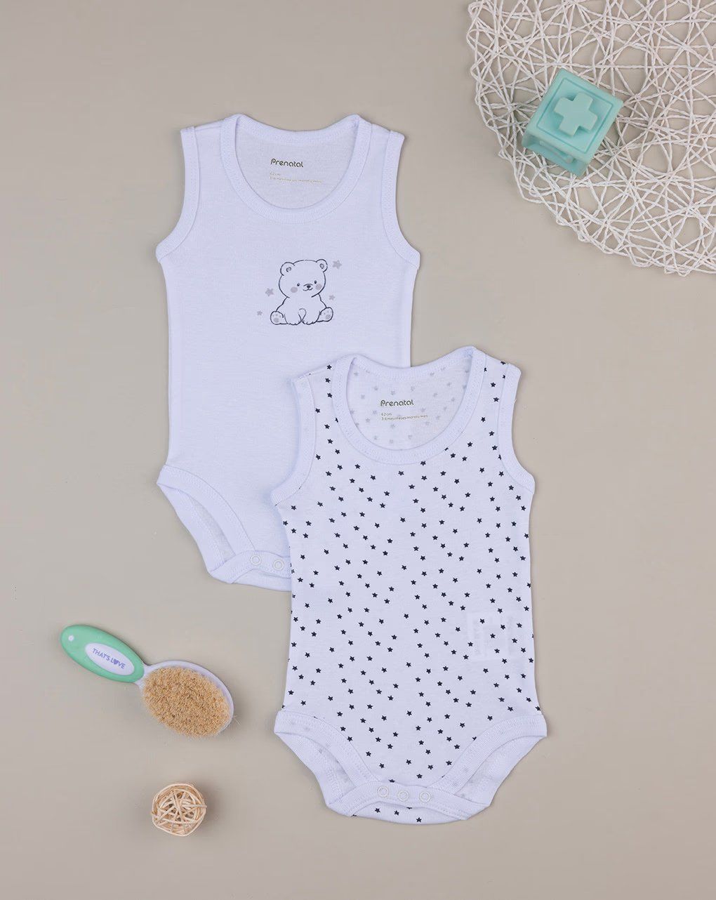 βρεφικά κορμάκια αμάνικα με αστεράκια πακέτο x2 για αγόρι
