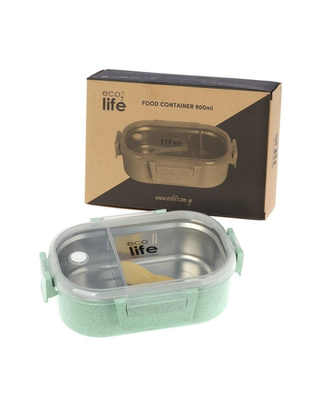 Ecolife ανοξείδωτο φαγητοδοχείο με χώρισμα 900ml light green 33-bo-9074 - Ecolife