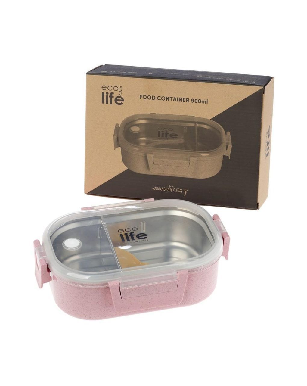 Ecolife ανοξείδωτο φαγητοδοχείο με χώρισμα 900ml light pink 33-bo-9073 - Ecolife