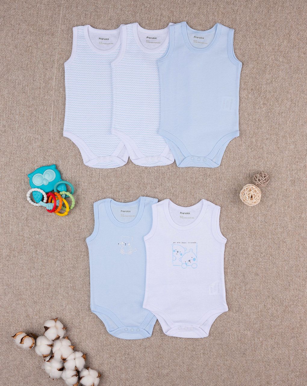 βρεφικά κορμάκια αμάνικα με αρκουδάκια πακέτο x5 για αγόρι