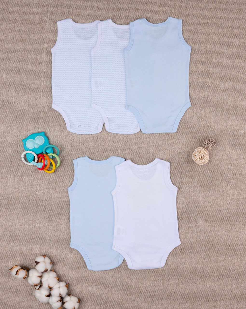 βρεφικά κορμάκια αμάνικα με αρκουδάκια πακέτο x5 για αγόρι - Prénatal