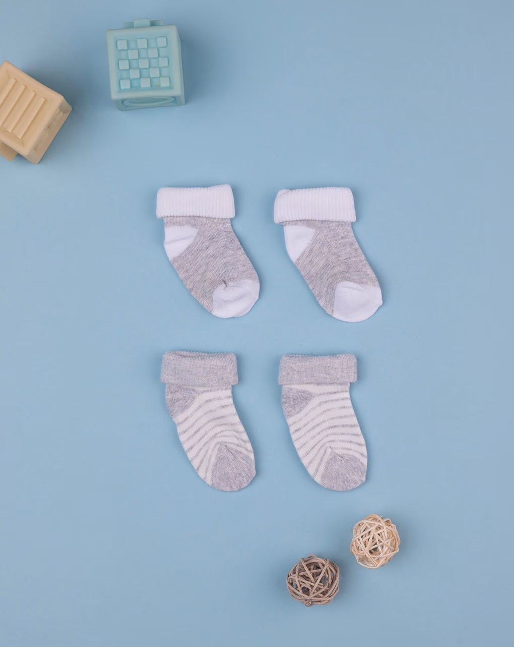 βρεφικά καλτσάκια γκρι/λευκά ριγέ πακέτο x2 unisex - Prénatal