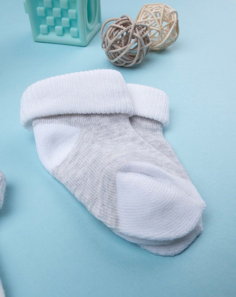 βρεφικά καλτσάκια γκρι/λευκά ριγέ πακέτο x2 unisex - Prénatal