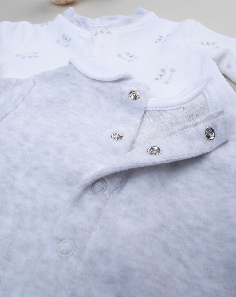 βρεφικά φορμάκια σενίλ πακέτο γκρι/λευκό με αρκουδάκια x2 unisex - Prénatal