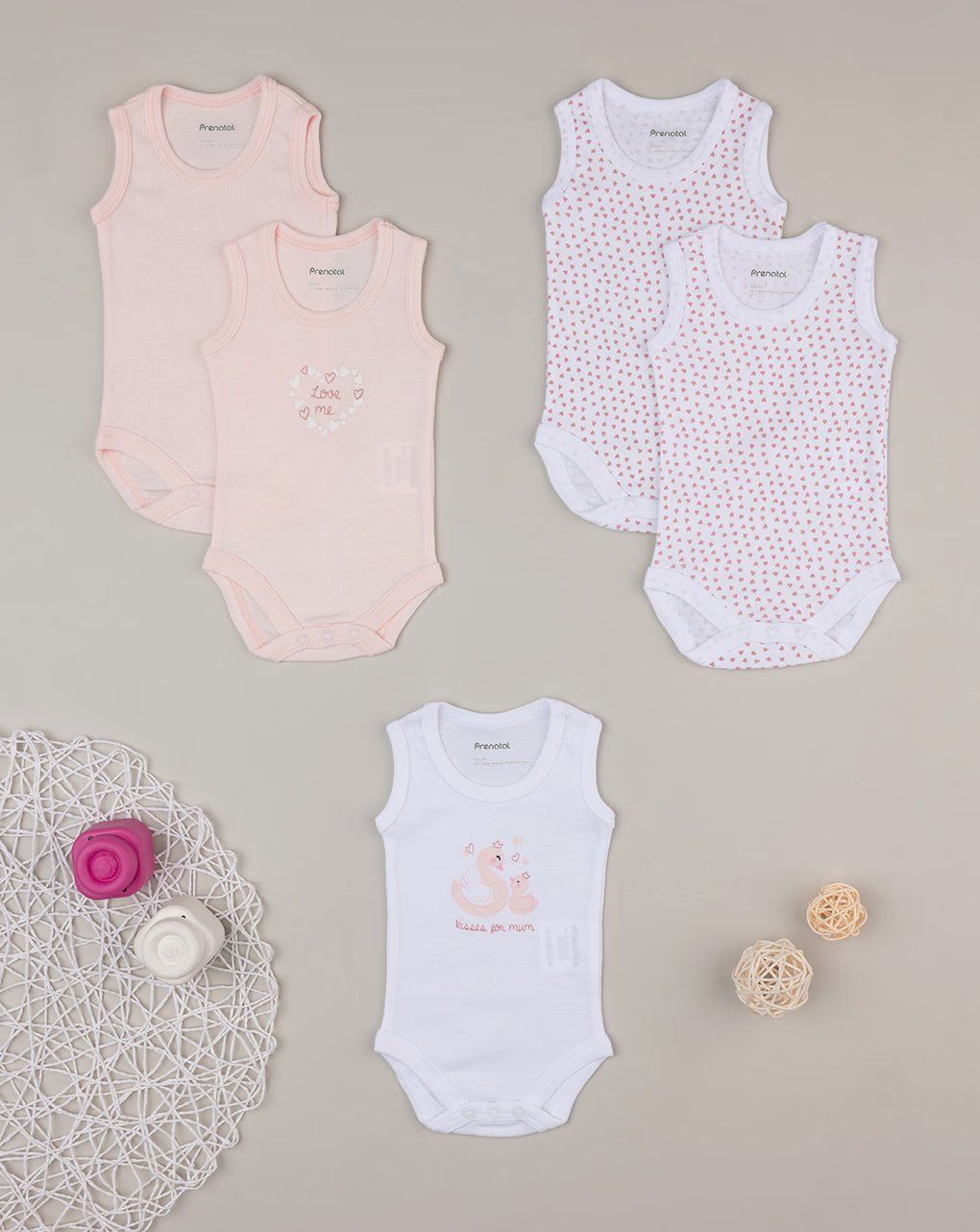 βρεφικά κορμάκια αμάνικα με κύκνους πακέτο x5 για κορίτσι