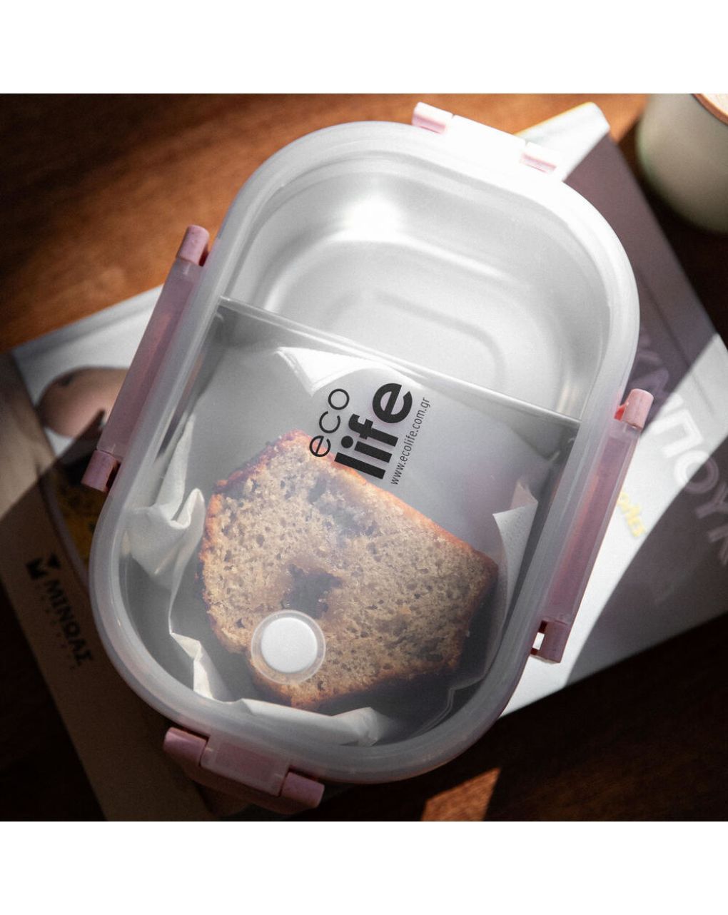 Ecolife ανοξείδωτο φαγητοδοχείο με χώρισμα 900ml light pink 33-bo-9073 - Ecolife