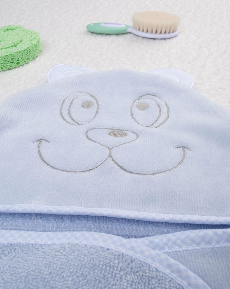 βρεφική μπουρνουζοπετσέτα γαλάζια με αρκουδάκι για αγόρι - Prénatal