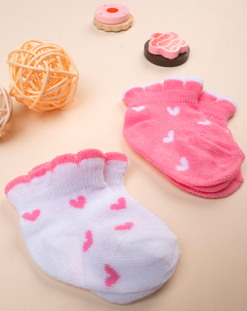 βρεφικές κάλτσες με καρδούλες πακέτο x2 με βολάν για κορίτσι - Prénatal