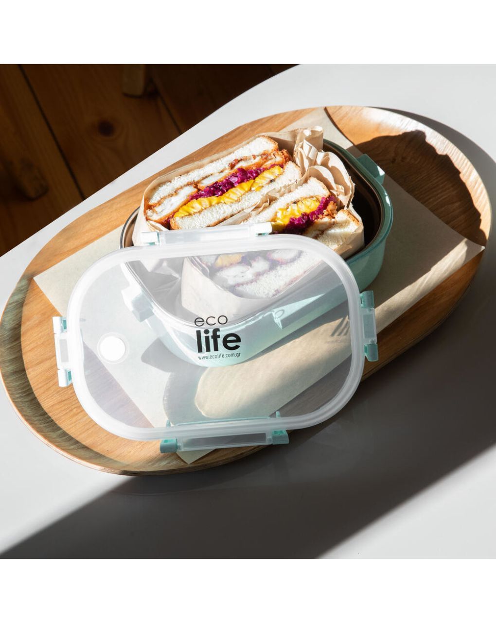 Ecolife ανοξείδωτο φαγητοδοχείο με χώρισμα 900ml light green 33-bo-9074 - Ecolife
