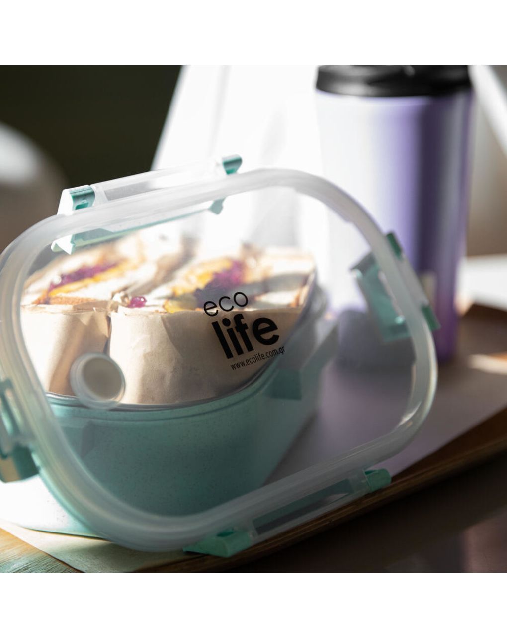 Ecolife ανοξείδωτο φαγητοδοχείο με χώρισμα 900ml light green 33-bo-9074 - Ecolife