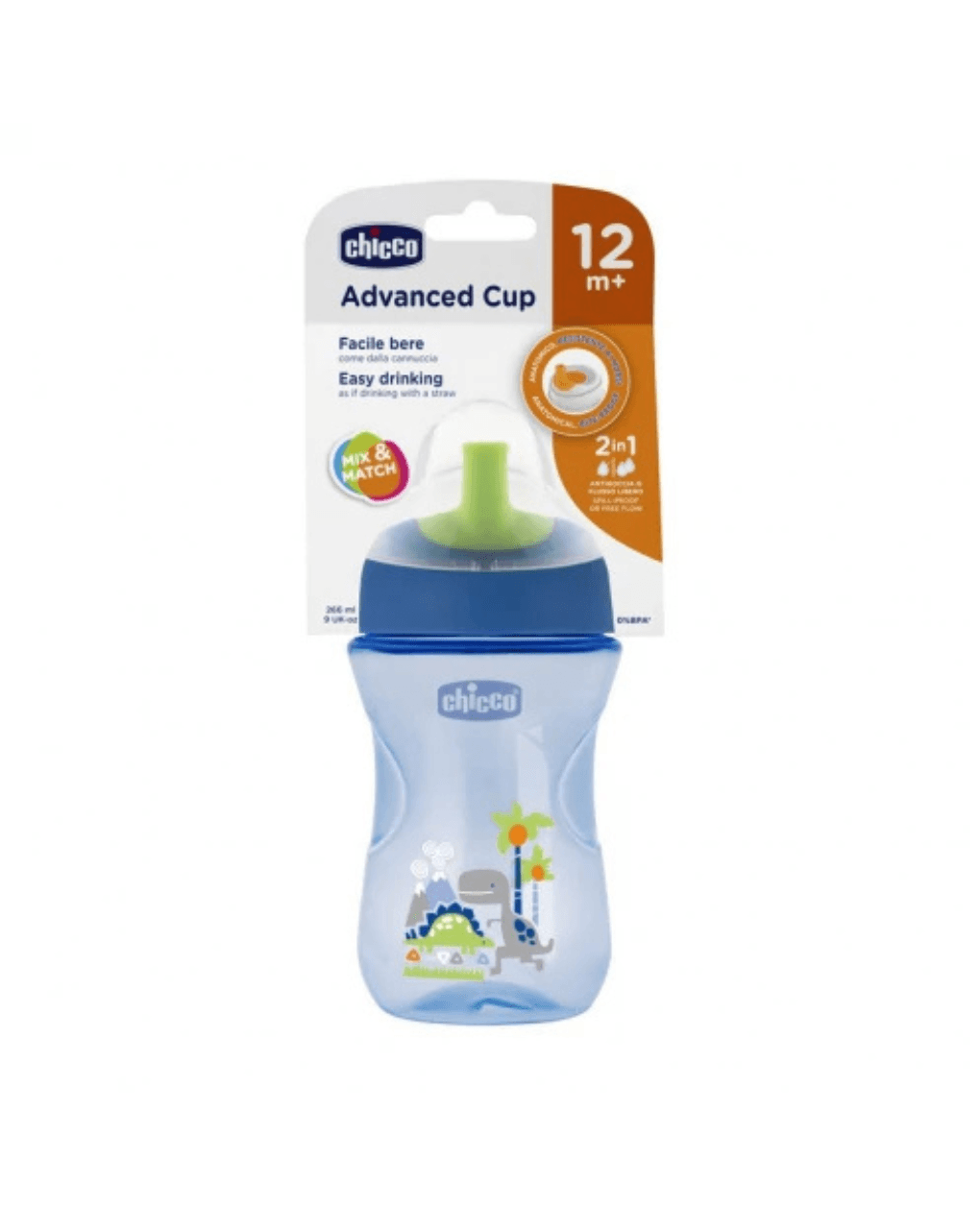 Chicco εκπαιδευτικό ποτηράκι advanced 266ml με καλαμάκι 12m+ μπλε (σχέδια) f04-06941-20-01 - Chicco
