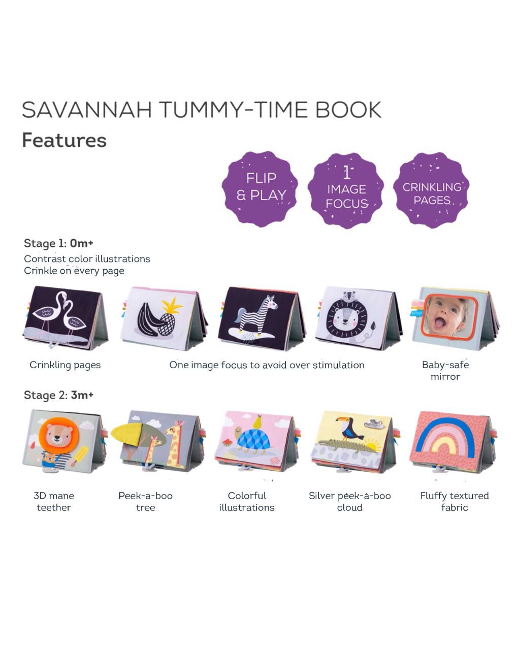 Taf toys εκπαιδευτικό βιβλιαράκι savannah tummy-time t-12705 - Taf-toys