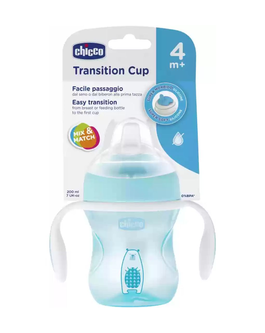 Chicco εκπαιδευτικό ποτηράκι 200ml transition 4m+ σιελ f04-06911-20-01 - Chicco