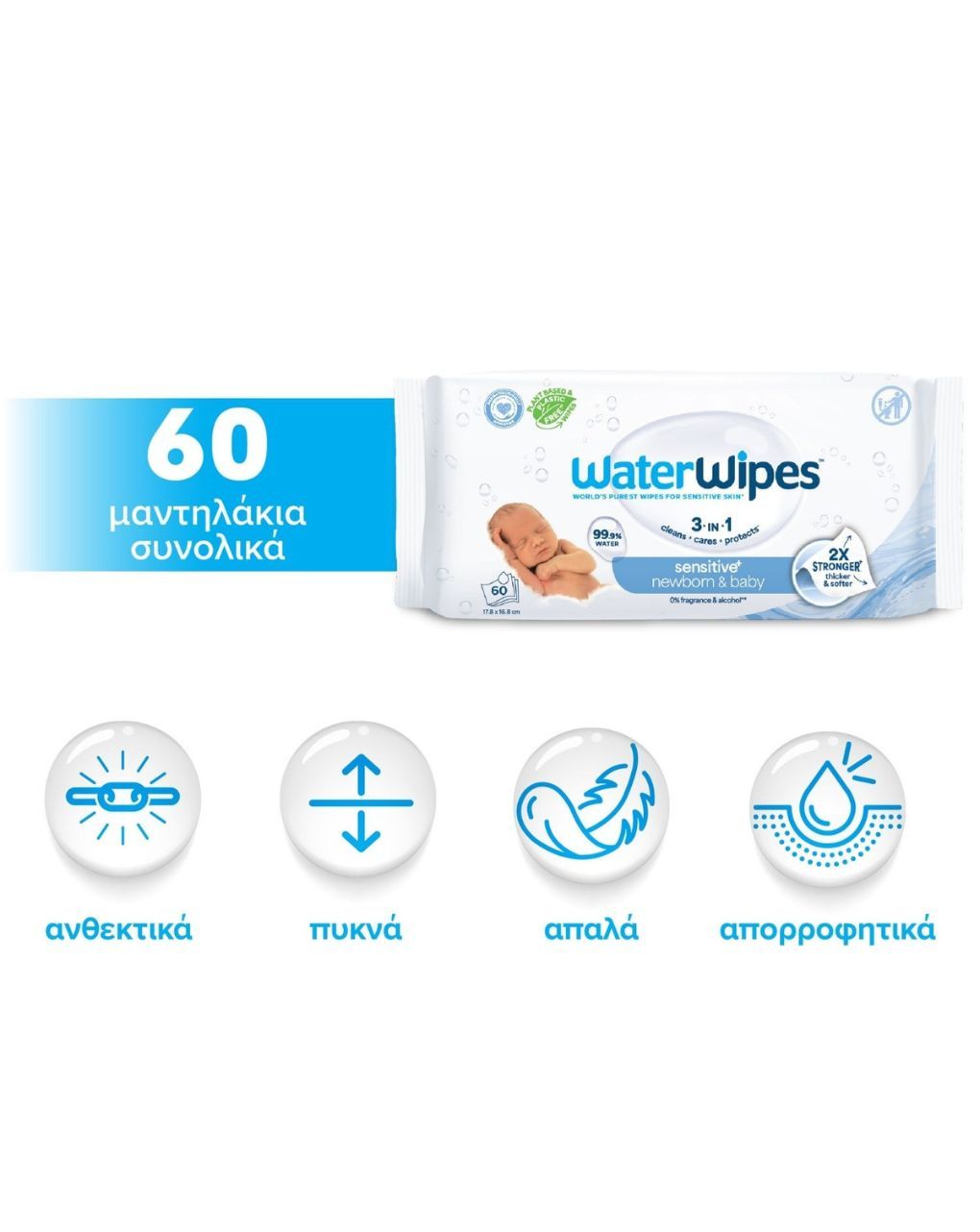 Waterwipes βιοδιασπώμενα μωρομάντηλα 60τμχ ib/420027 - WaterWipes