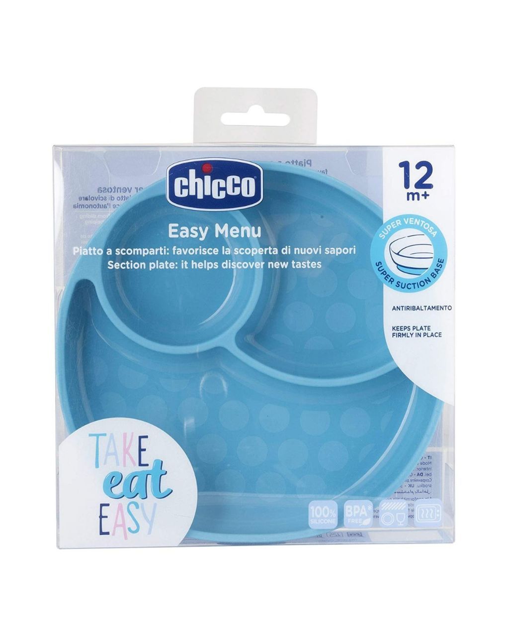 Chicco πιάτο σιλικόνης με χωρίσματα και βεντούζα 12m+ σιελ f05-10216-20 - Chicco