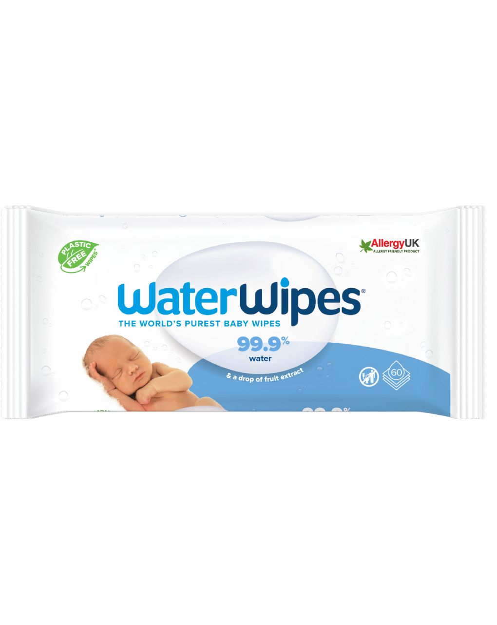 Waterwipes, 100% plastic-free άοσμα μωρομάντηλα, 99.9% νερό, 60 τμχ ib/420027