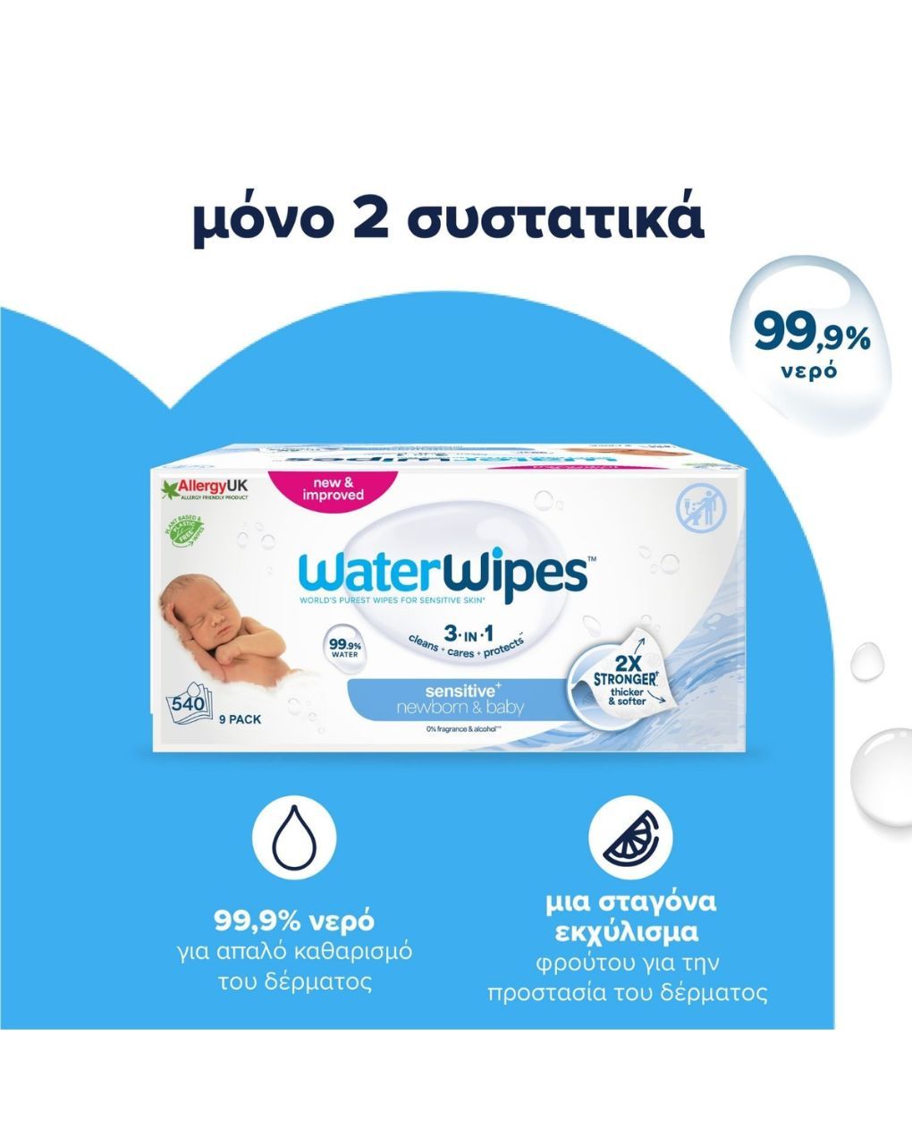 Waterwipes βιοδιασπώμενα μωρομάντηλα 540τμχ (9x60) ib/420037 - WaterWipes
