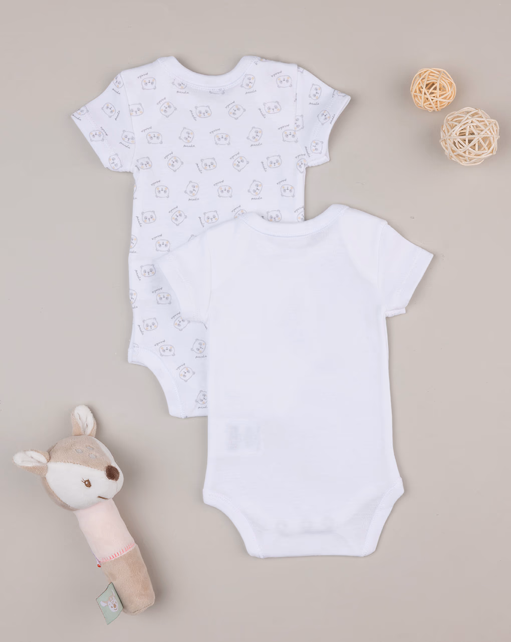 βρεφικά κορμάκια λευκά πακέτο x2 με πάντα unisex - Prénatal