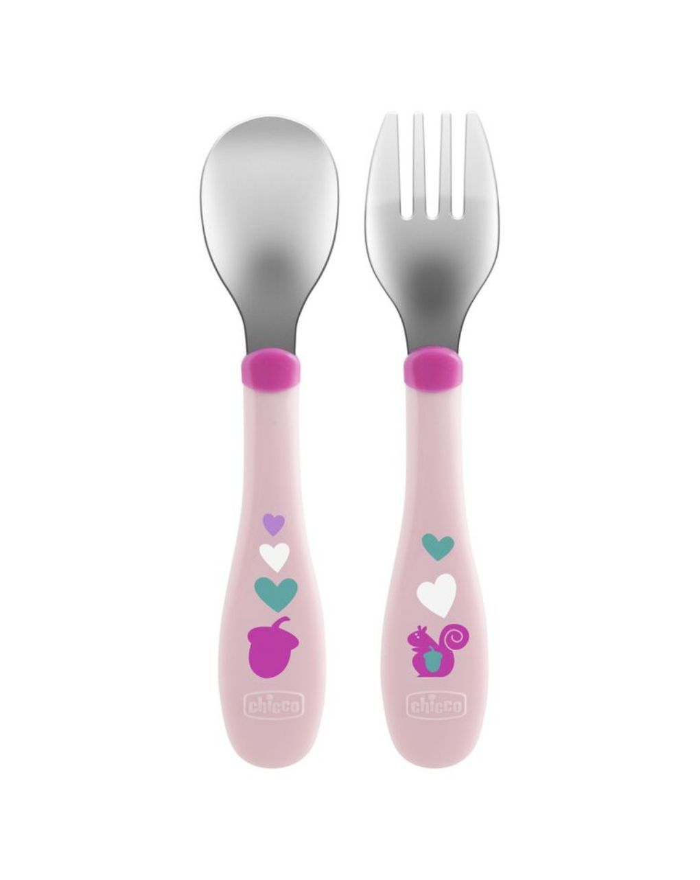 Chicco πιρούνι-κουτάλι 2τμχ metal cutlery mix & match 18m+ ροζ f05-16102-10 - Chicco