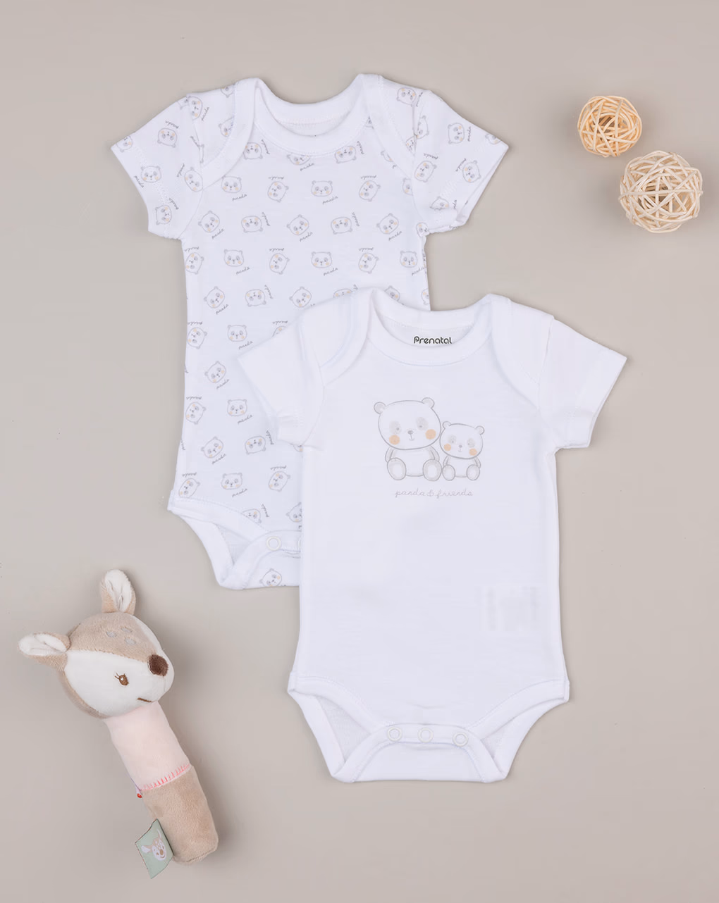 βρεφικά κορμάκια λευκά πακέτο x2 με πάντα unisex - Prénatal