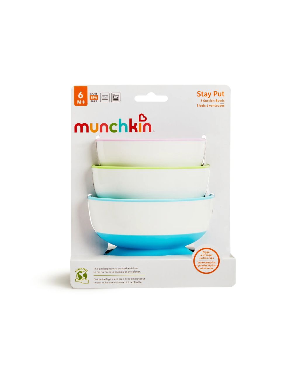 Munchkin πολύχρωμα μπολ φαγητού με βεντούζα stay put suction bowls 6m+ - Munchkin