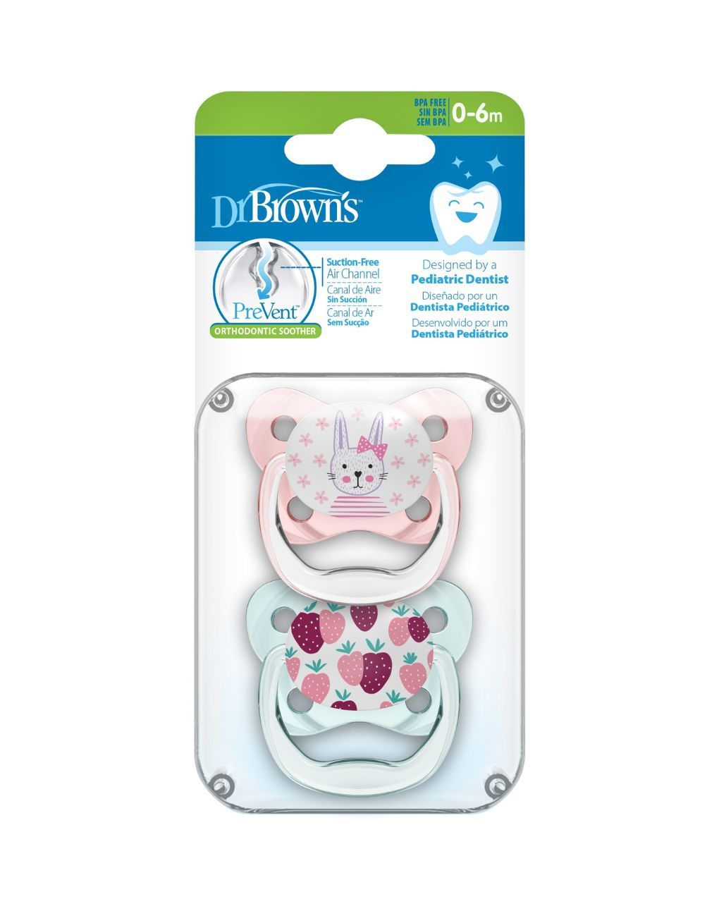 Dr. brown's ορθοδοντικές πιπίλες σιλικόνης 2τμχ prevent contoured shield 0-6m ροζ 112.70.1hc.189 - Dr Browns