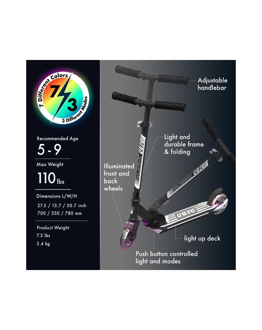 Yvolution - πατίνι neon spectre 70εκ. φωτιζόμενο 53.ns06s2 - Yvolution