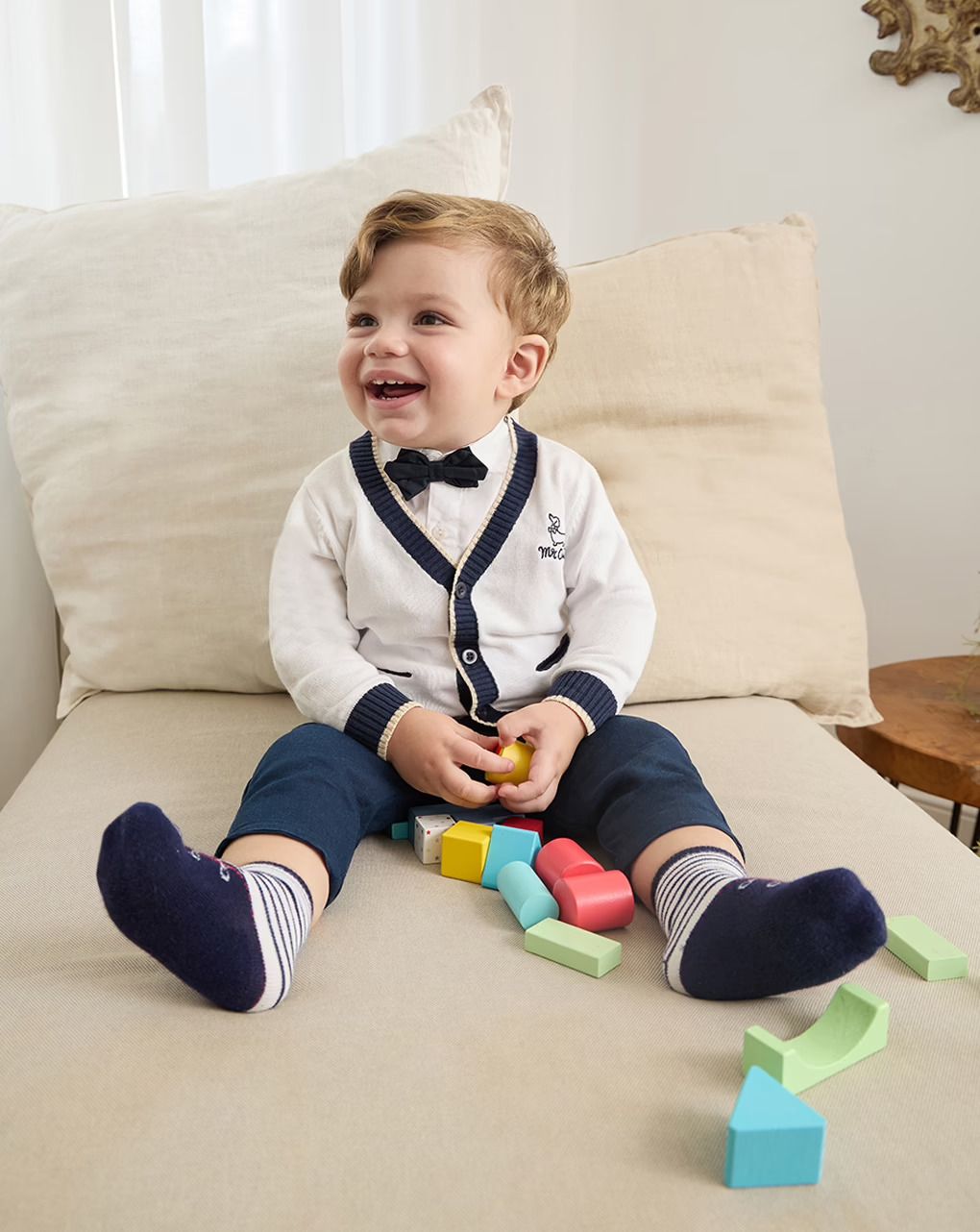 βρεφικό παντελόνι λινό μπλε mr cute για αγόρι - Prénatal