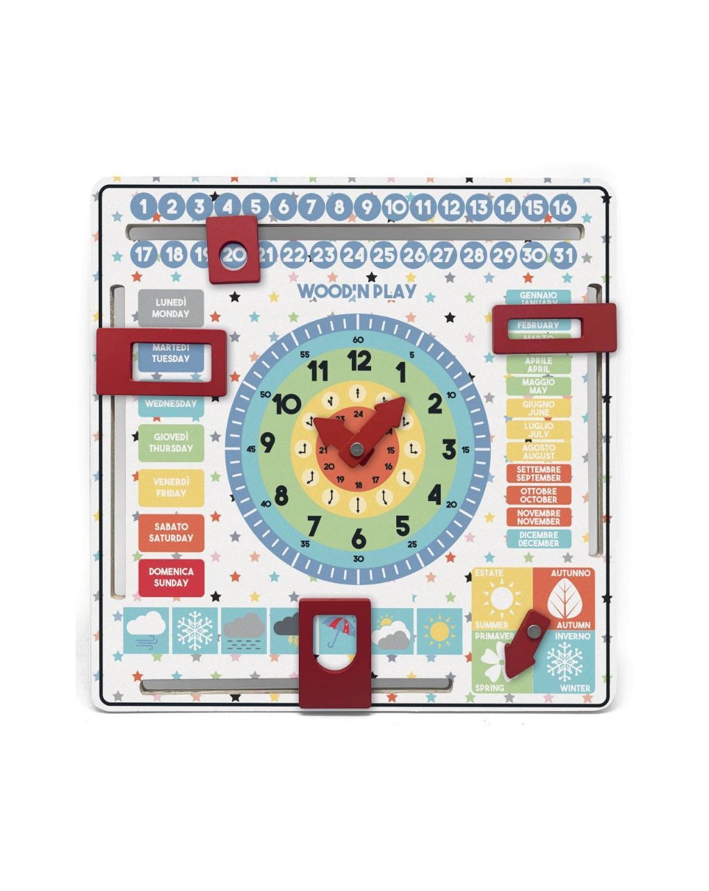 Wood' n play ξύλινο ημερολόγιο εκπαιδευτικό αγγλικά-ιταλικά