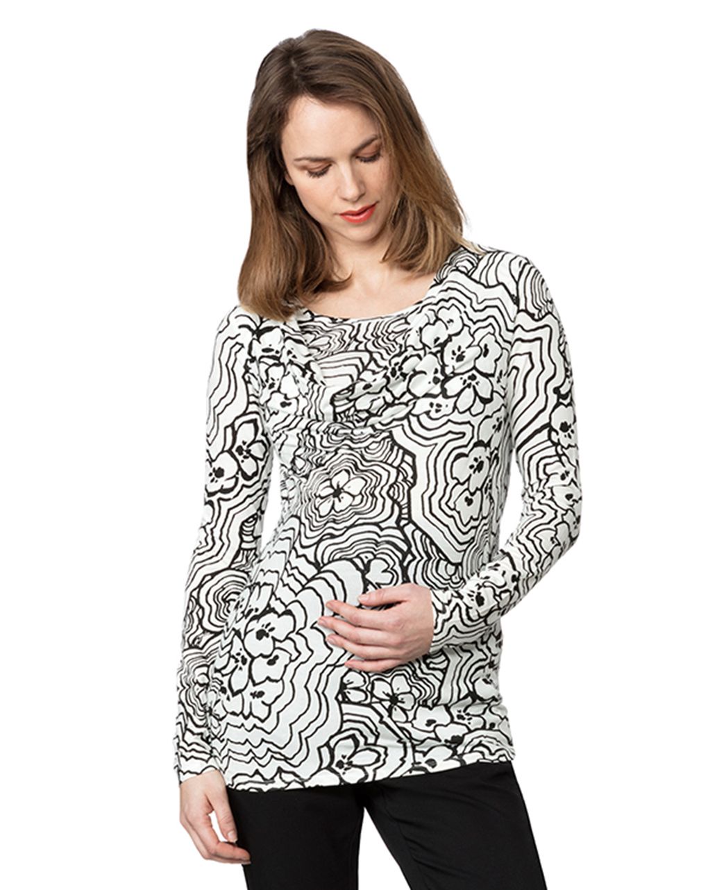 γυναικεία μπλούζα θηλασμού ασπρόμαυρη με στάμπα - Prénatal