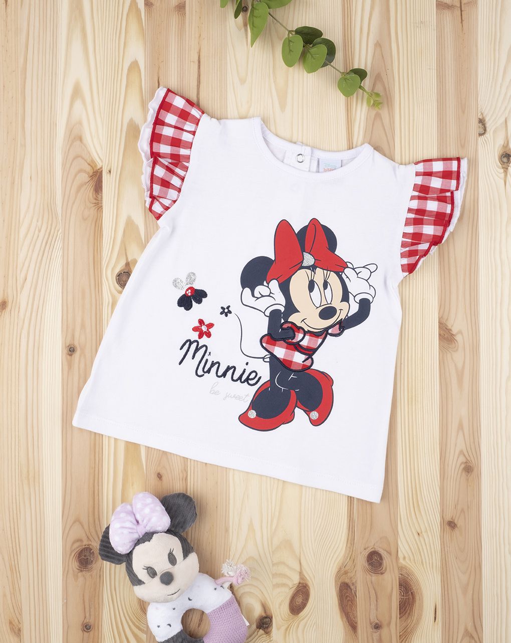 βρεφικό t-shirt λευκό με τη minnie καρό για κορίτσι