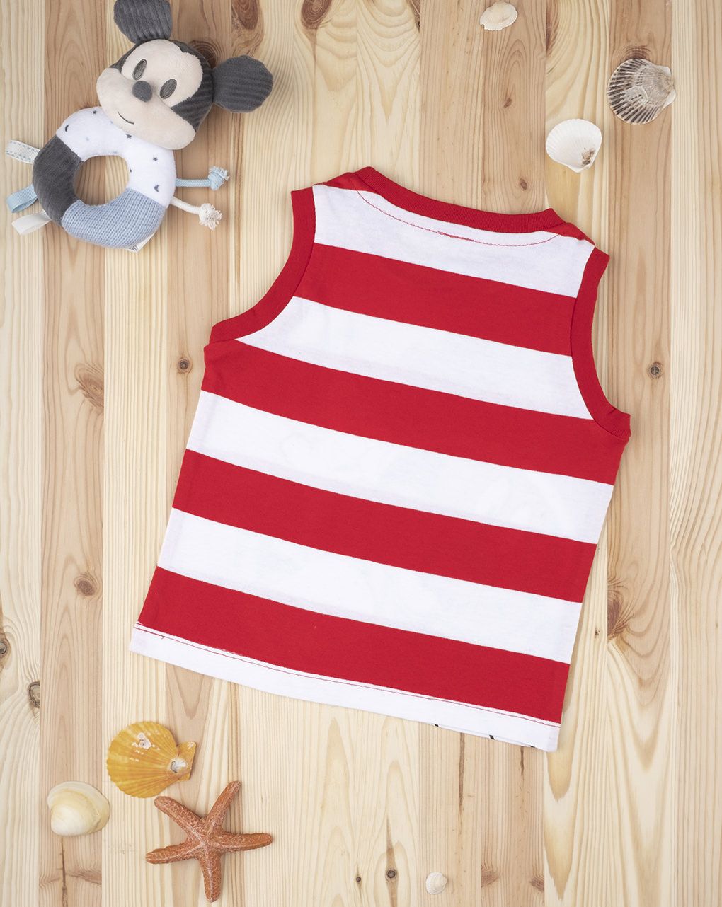 βρεφικό αμάνικο μπλουζάκι κόκκινο ριγέ με το mickey για αγόρι - Prénatal