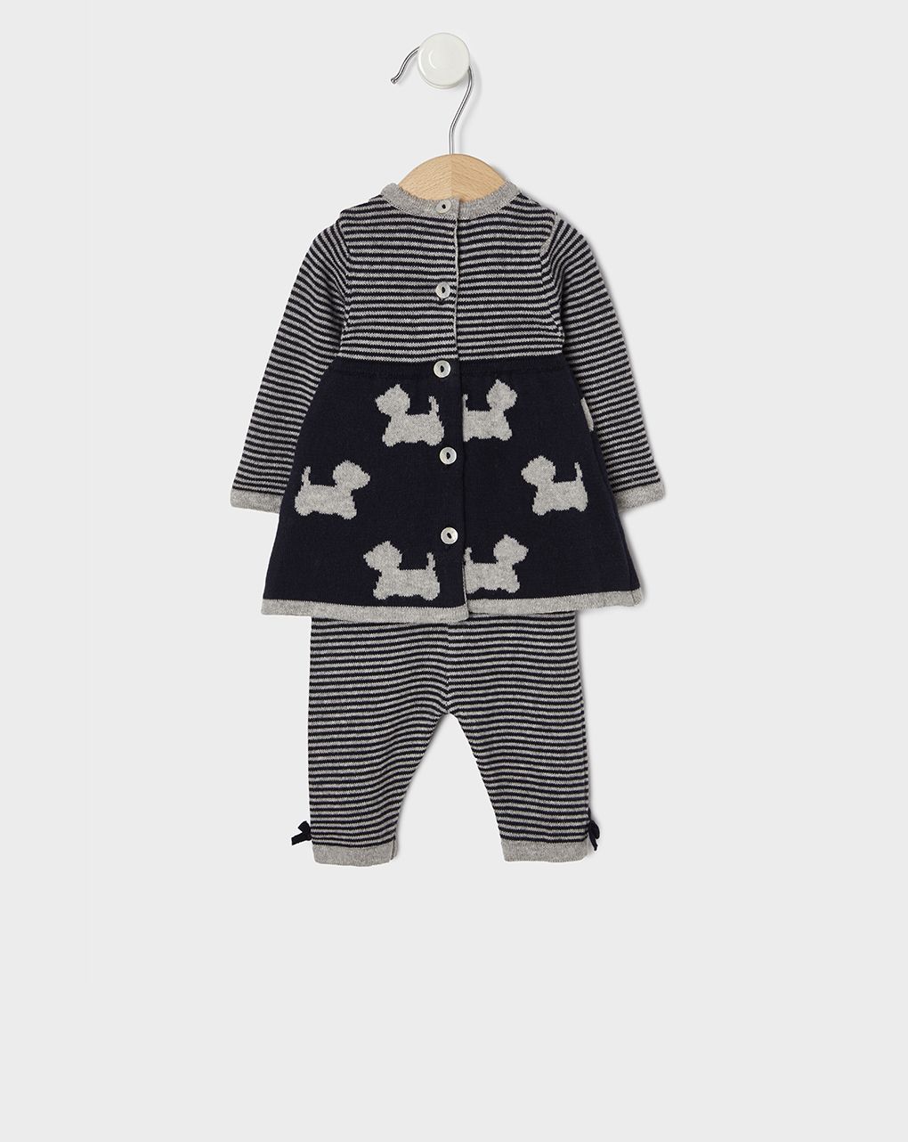 σετ πλεκτό μπλουζάκι και γκέτες με σκυλάκια και ρίγες για κορίτσι - Prénatal