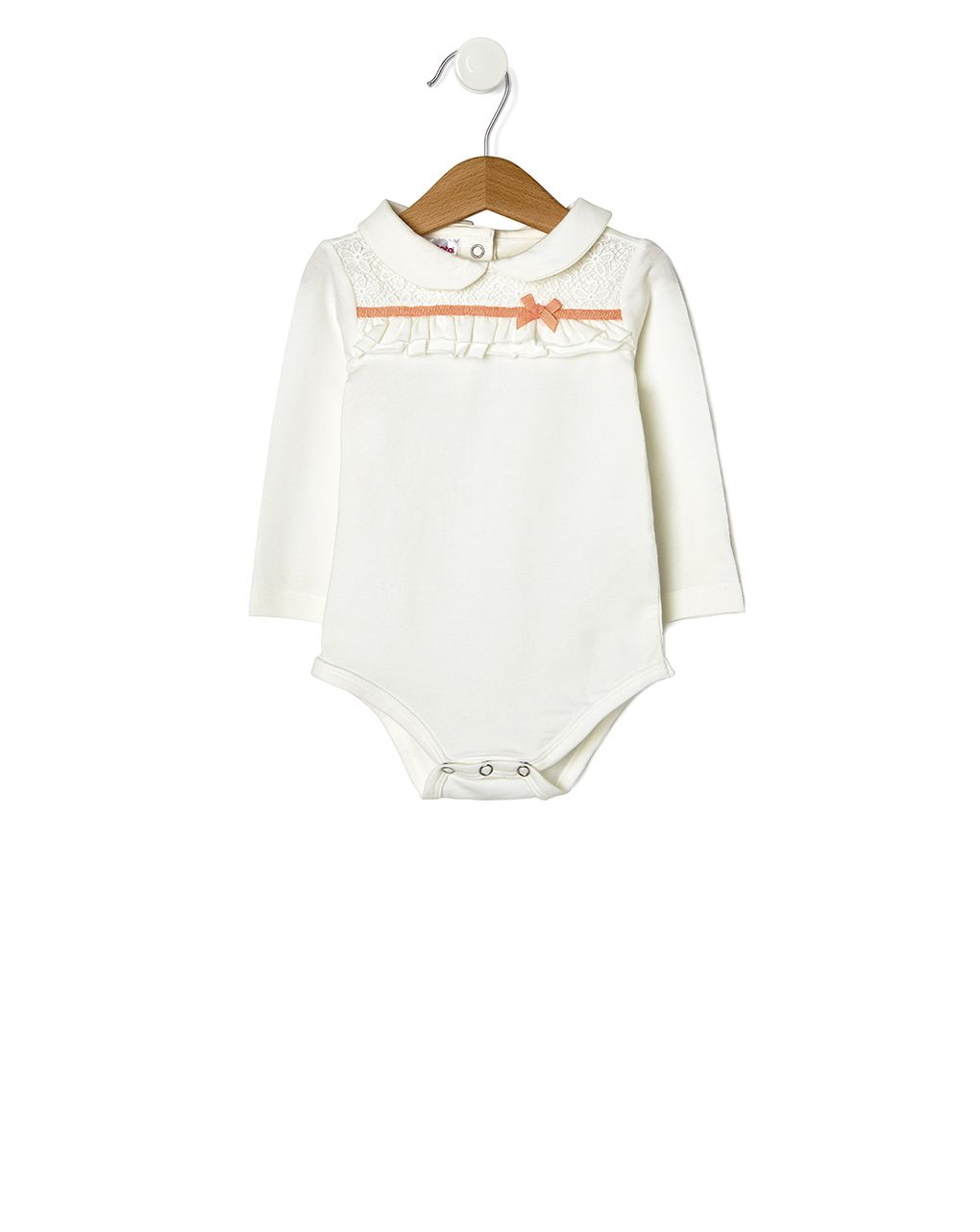 κορμάκι μακρυμάνικο βαμβακερό με δαντέλα εκρού για κορίτσι