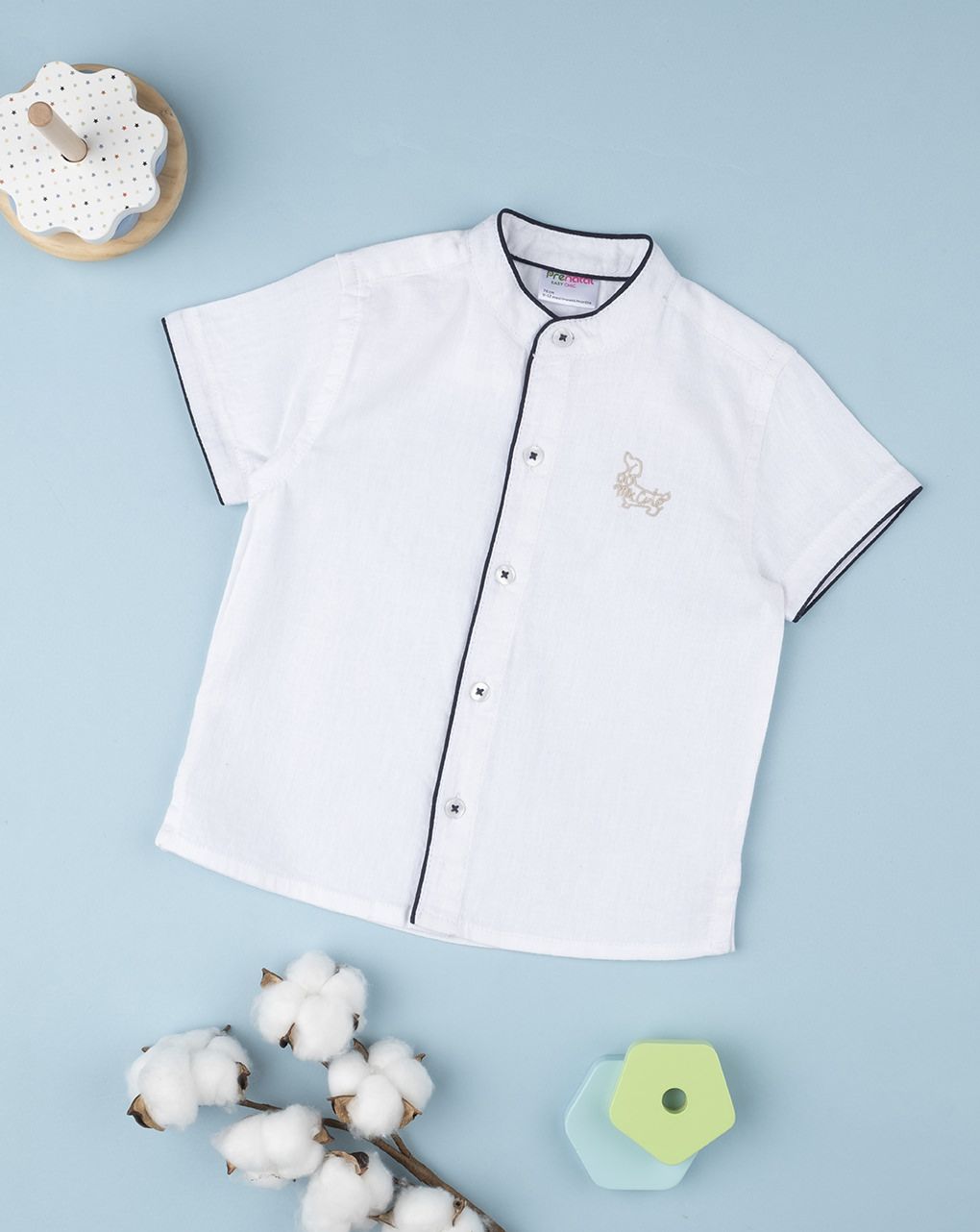 βρεφικό πουκάμισο λινό λευκό για αγόρι - Prénatal