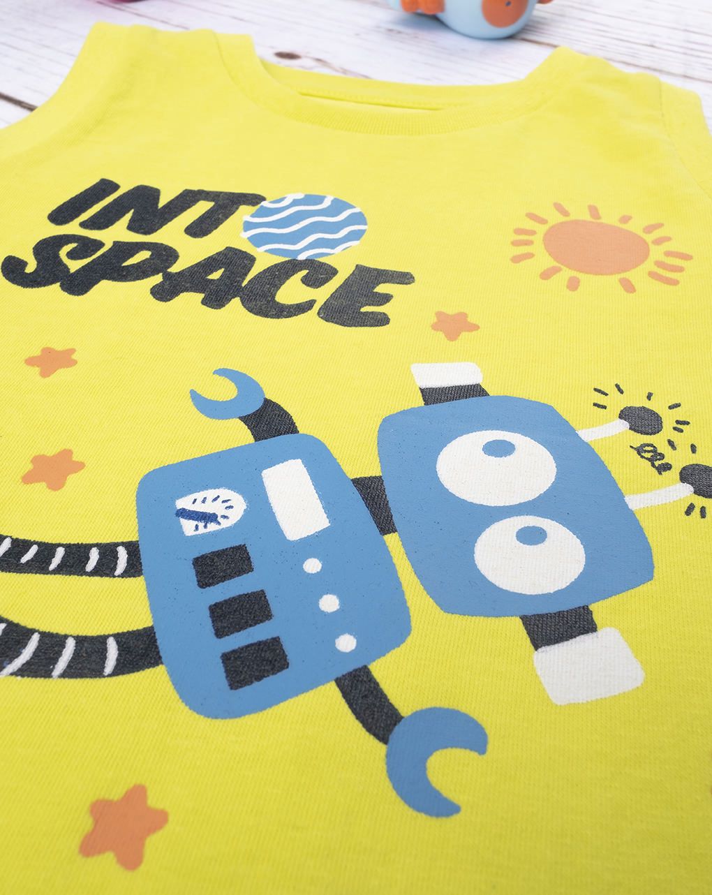 βρεφικό αμάνικο μπλουζάκι κίτρινο με διάστημα για αγόρι - Prénatal