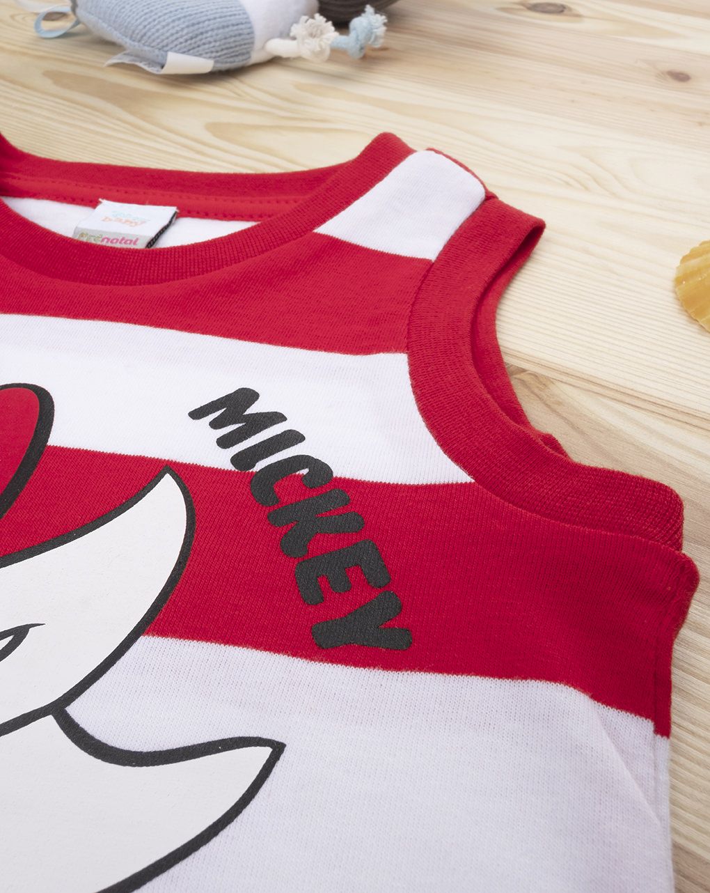 βρεφικό αμάνικο μπλουζάκι κόκκινο ριγέ με το mickey για αγόρι - Prénatal