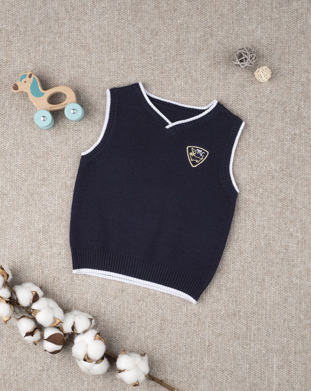 βρεφικό πλεκτό γιλέκο - καζάκα μπλε για αγόρι - Prénatal