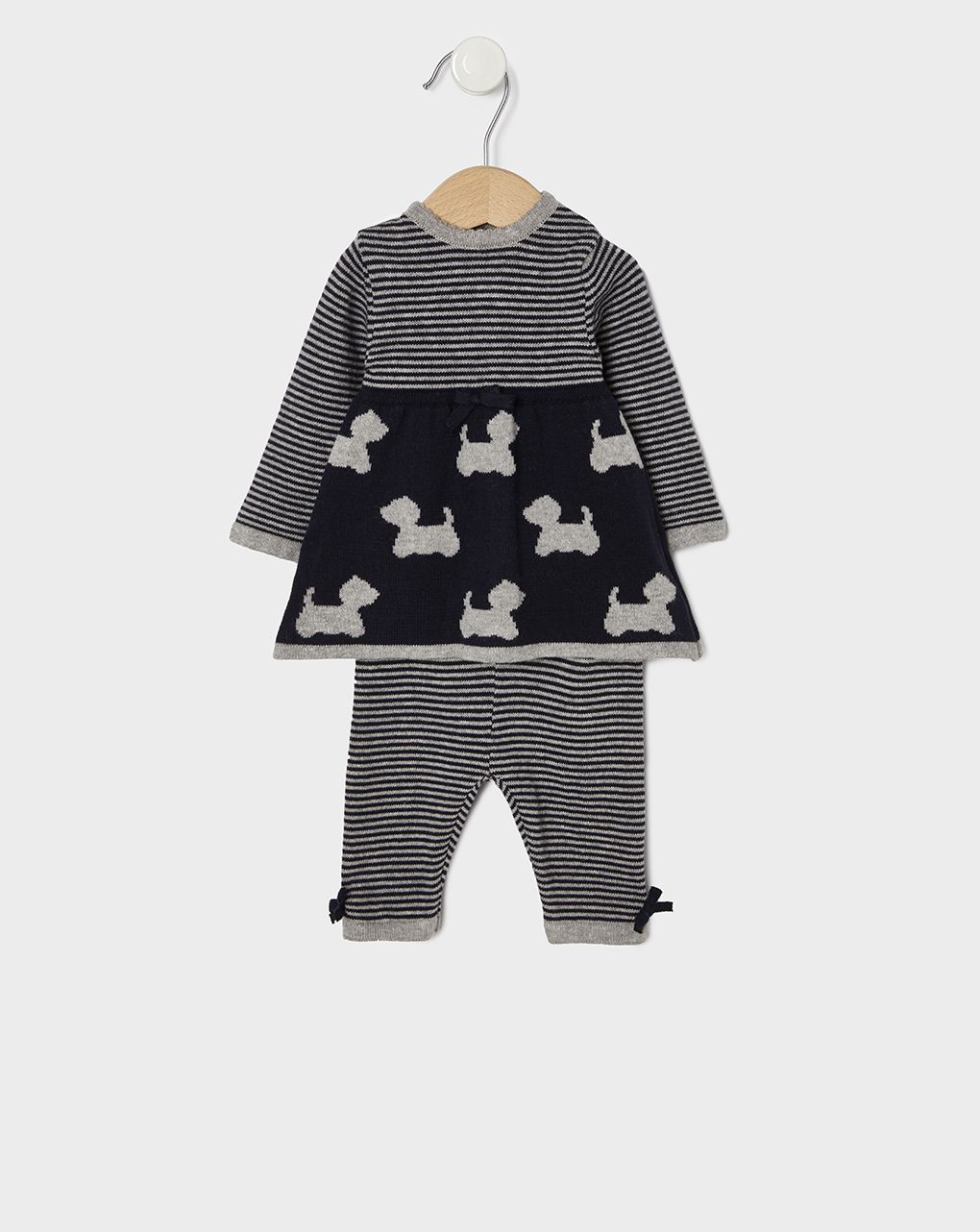 σετ πλεκτό μπλουζάκι και γκέτες με σκυλάκια και ρίγες για κορίτσι - Prénatal