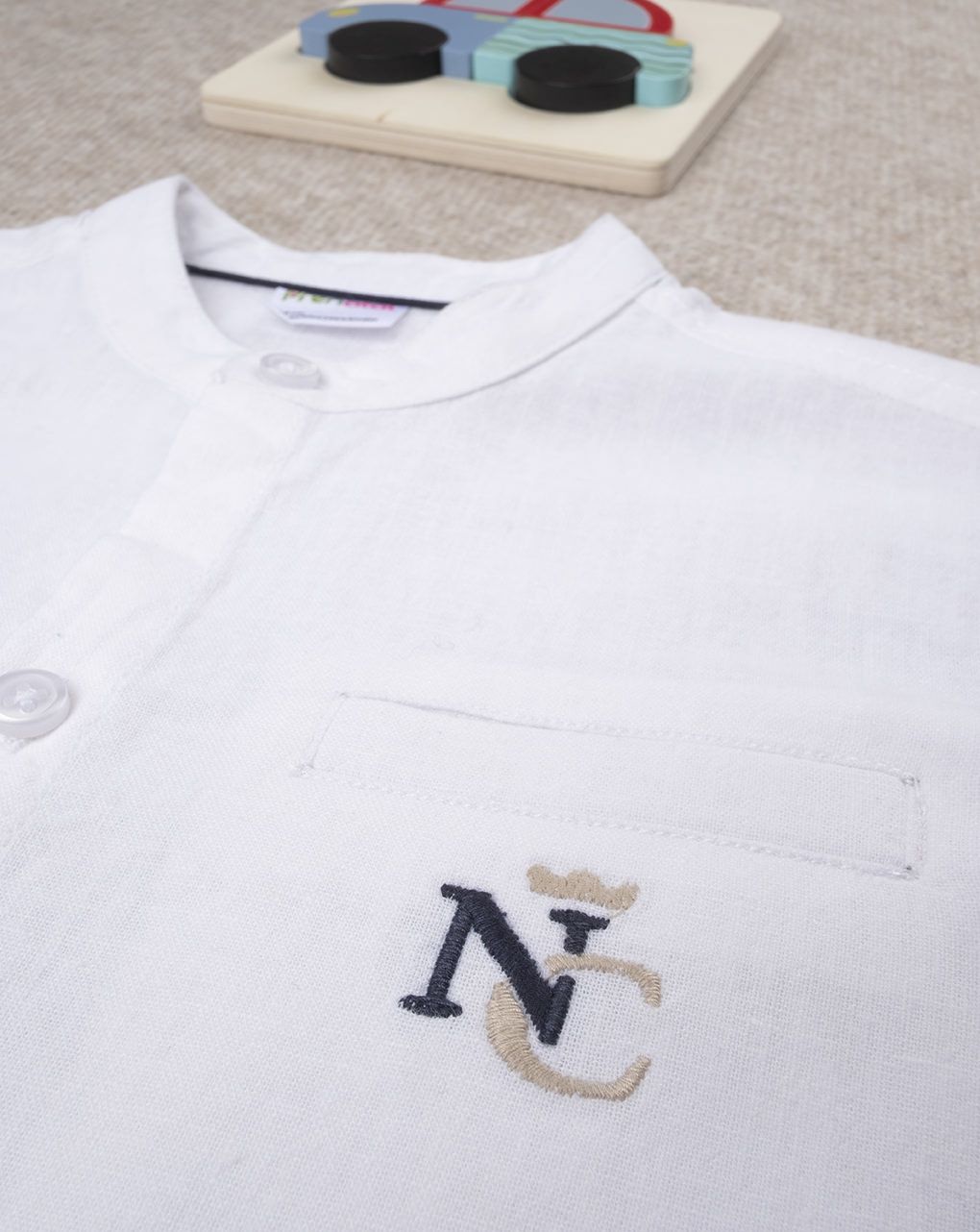 παιδικό πουκάμισο λινό λευκό για αγόρι - Prénatal