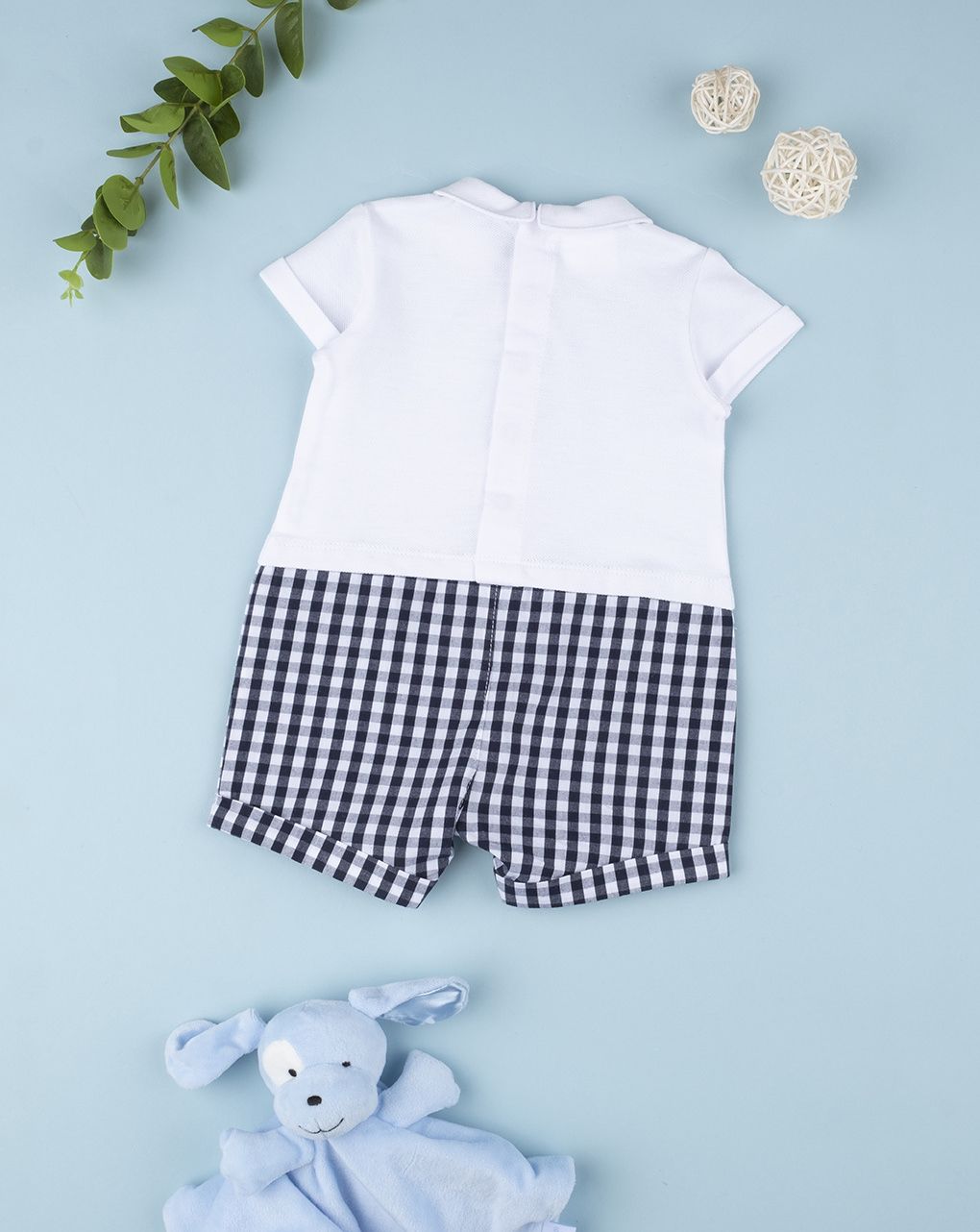 βρεφικό φορμάκι καρό με παπιγιόν για αγόρι - Prénatal