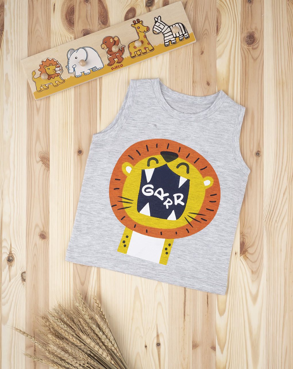 βρεφικό αμάνικο μπλουζάκι γκρι με λιοντάρι για αγόρι